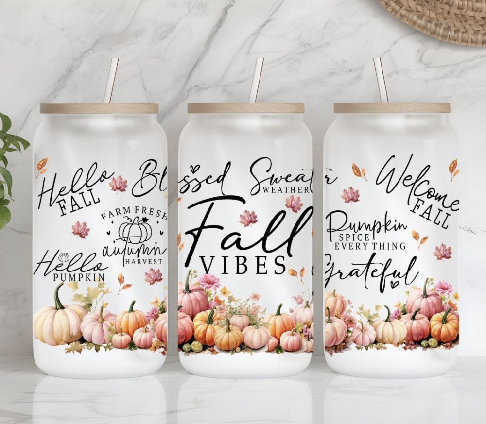 HELLO FALL VIBES GLASS CAN